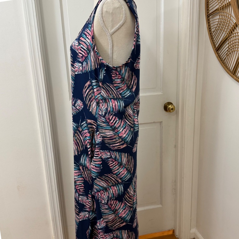 24Seven Comfort Maxi Dress 1X Beach Tropical Palm Coastal Resort Travel Lounge - Picture 5 of 7